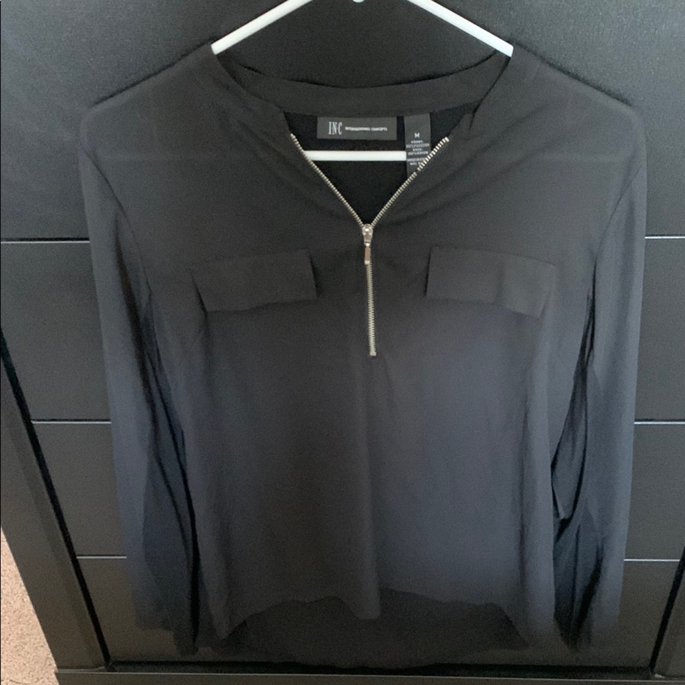 INC International Concepts Black Zip-Up Top